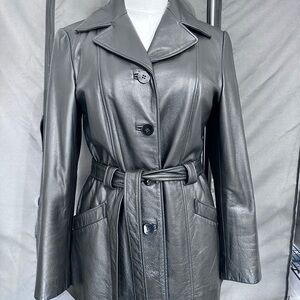 Winlit Vintage Leather Women's Jackets Size M Soft Black Warm Trench Coat Belt